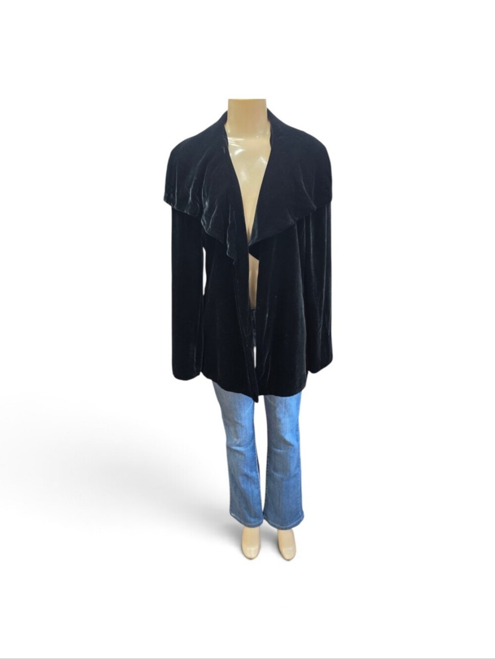 Lafayette 148 Womens Size 12 Blazer Jacket Black Velvet Open Front Silk Bl Forma